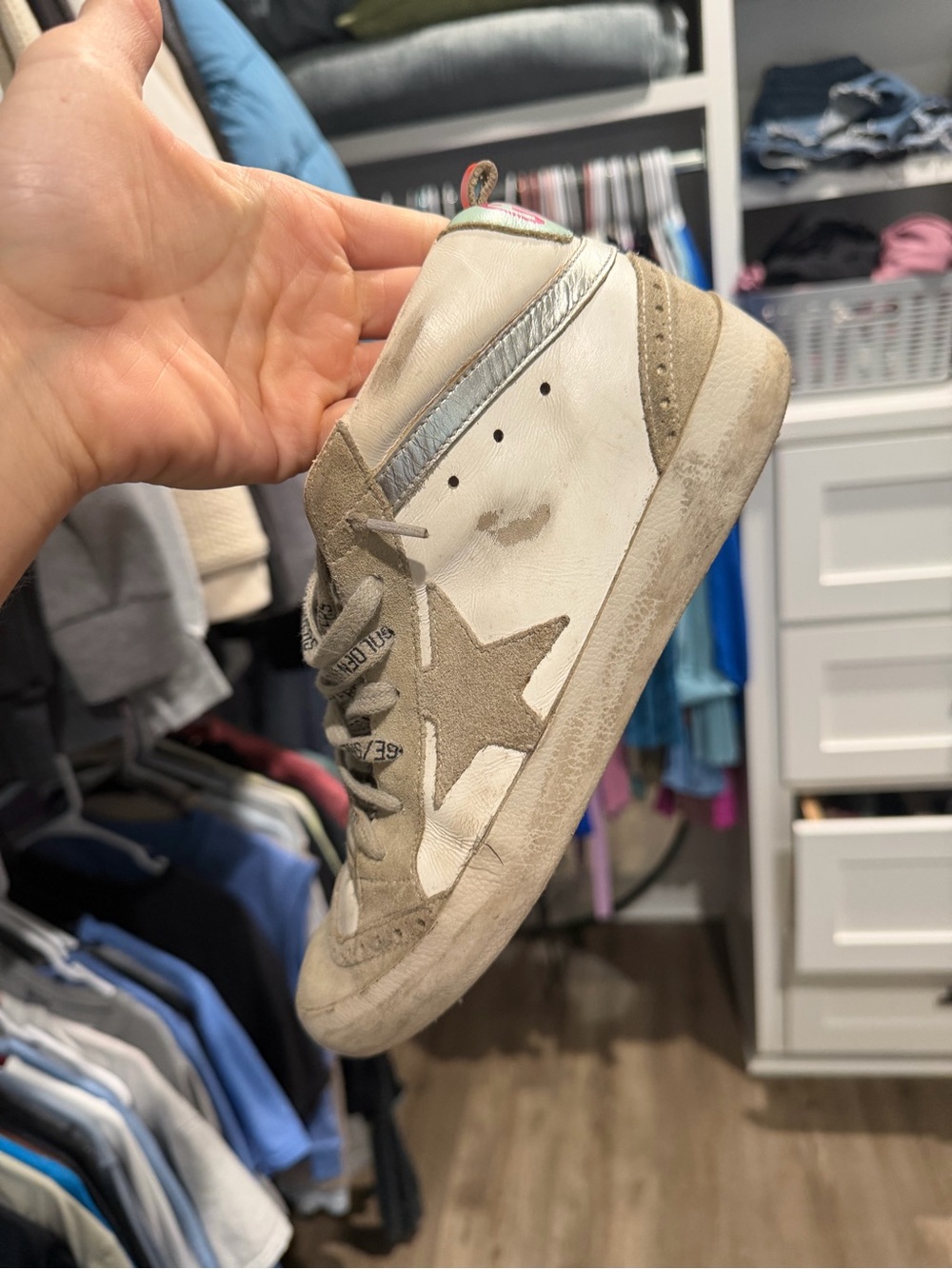 Golden Goose White Sneakers with Silver, Mint and Orange Accents - Picture 7 of 11